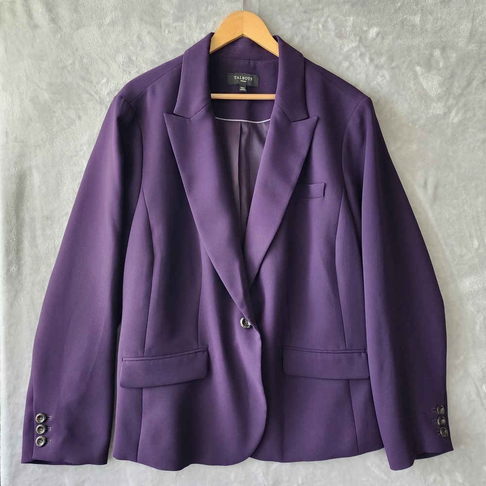 Talbots Blazer Jacket Womens Size 24W Deep Purple Single Button Inside Pocket